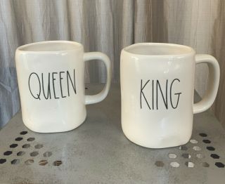 Rae Dunn King Queen Large White Ceramic Coffee Mug Set