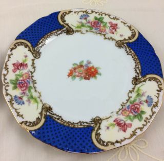 2 Vintage Gold Castle Bread & Butter Plates Blue Floral Scrolls Pattern Japan 3