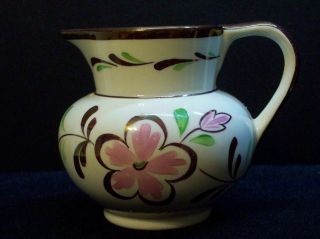 Vintage Copper Luster Floral Pitcher Pink Flower Grays Pottery England Small Jug