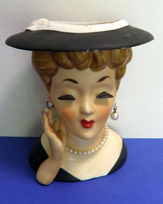 Vintage Lee Wards Lady Head Vase W Pearl Jewelry Black Dress Orig.  Sticker