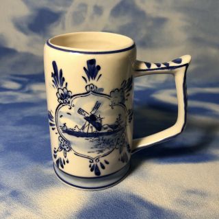 4 " Vintage Eh Delft Blue Hand Painted Windmill Beer Stein Mug Holland