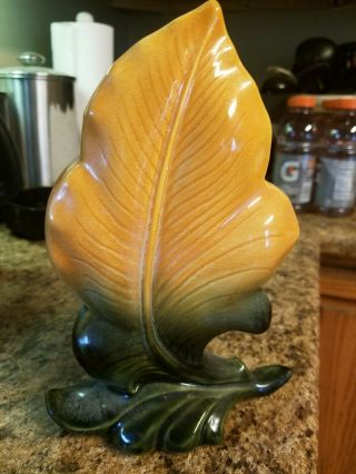 Art Pottery Leaf Vase Planter Orange Green Vintage Art Deco Usa