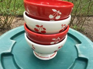 Sonoma Cherries Jubilee Footed Bowls Bright Red/white Bing Partner