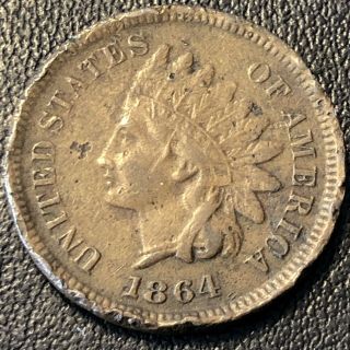 1864 Indian Head Cent With L Better Grade One Penny Bronze Xf 17096