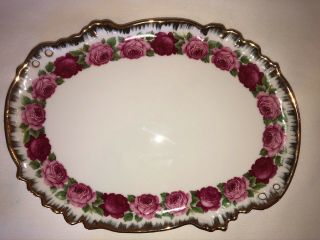 Vintage Porcelain Roses With Gold Gilt Vanity/dresser Tray