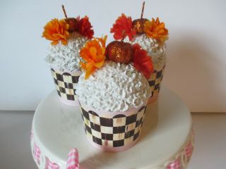 MACKENZIE CHILD ' S COURTLY CHECK FAUX FALL CUPCAKES,  SET OF 3,  HANDMADE BY ME 2