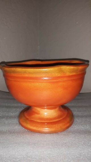 Vintage California Pottery Orange Pedestal Bowl/planter Mid Century Modern