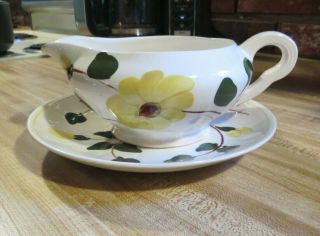 Blue Ridge Pottery Yellow Nocturne Hand Painted Gravy Boat W/ Underplate