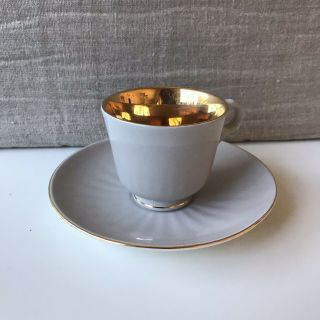 Demitasse Cup & Saucer Figgjo Flint Norway Ff Solid Gray Gold Gilt Porcelain