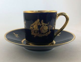 Limoges Castel Sevres Style Demitasse Cup & Saucer Cobalt Blue Gold
