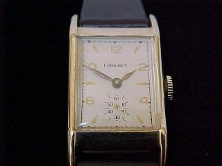 Fantastic 14 Karat Solid Gold Men ' s Rectangular Longines Wristwatch 2