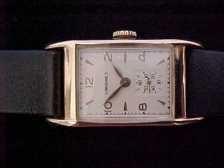 Fantastic 14 Karat Solid Gold Men ' s Rectangular Longines Wristwatch 3