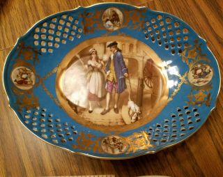 Royal Vienna Oval Serving Bowl With Lattice Maiden And Man With Dog