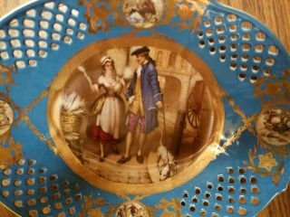 Royal Vienna Oval Serving Bowl with Lattice Maiden and Man with Dog 2