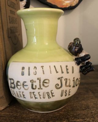 Hand Crafted Wheel Thrown One Of A Kind Ceramic Pottery Beetle Juice Vase