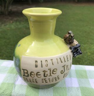 Hand Crafted Wheel Thrown One of a Kind Ceramic Pottery Beetle Juice Vase 2