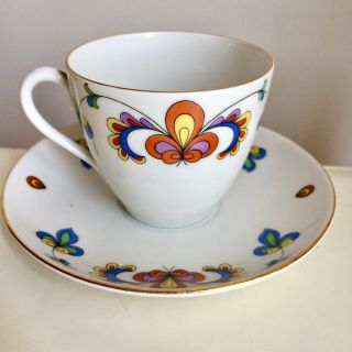 Porsgrund of Norway Farmers Rose cup and saucer Replacement EUC 2