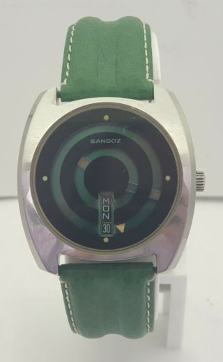 Rare Vintage Sandoz Mystery Green Dial 25 Jewels Automatic Men 