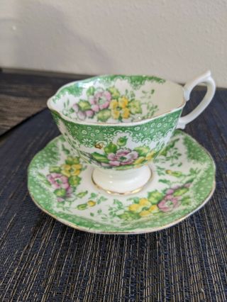 Vintage Royal Albert Lovelace Florals Green Cup & Saucer England