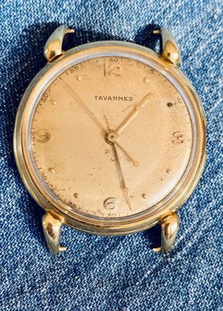 Vintage Men’s 1940s Solid 18k Yellow Gold Tavannes Watch Large Case Rare