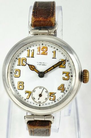 Rare Wwi J.  W.  Benson Sterling Silver Large Officers Military Trench Watch C.  1915