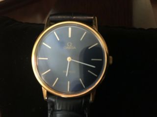 Vintage Omega 14k Yellow Gold Hand - Winding Mechanical Watch W/ Leather Strap