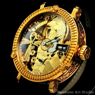 Gold Skeleton Noble Design Mens Wristwatch For American Vintage Elgin Movement