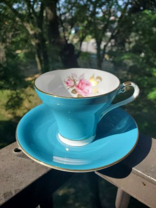 Gorgeous Turquoise Aynsley Teacup And Saucer Aynsley Cabbage Rose Teacup