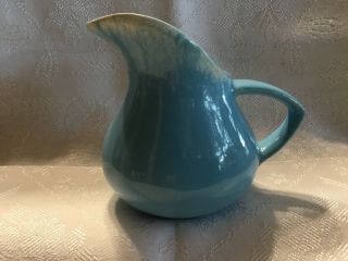 Hull Pottery 4 1/2” Creamer Mini Pitcher A - 7 Blue Turquoise White Mcm 1950s