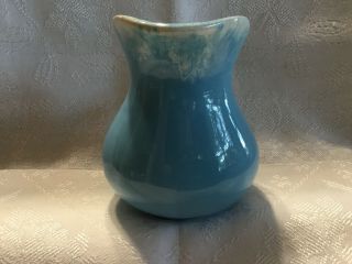 Hull Pottery 4 1/2” Creamer Mini Pitcher A - 7 Blue Turquoise White MCM 1950s 2