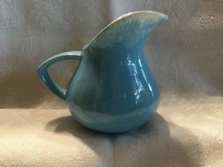 Hull Pottery 4 1/2” Creamer Mini Pitcher A - 7 Blue Turquoise White MCM 1950s 3