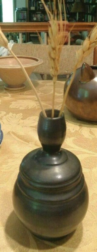 Vtg Black Art Pottery Hand Crafted Vase 5 3/4 
