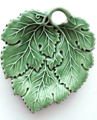 Vintage Majolica Green Leaf Plate Dish Portugal
