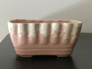 Vintage Brush Mccoy Art Pottery Small Pink Planter W/ White Drip Glaze
