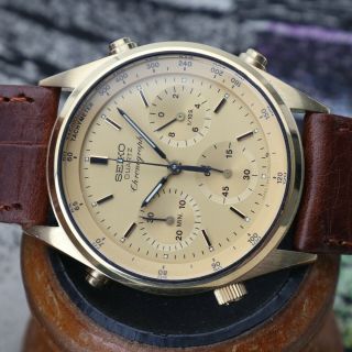 Vintage Seiko Quartz Chronograph Watch Gold Tone 7a28 - 7029