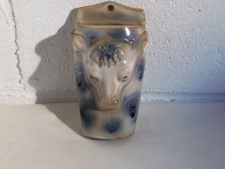 Ceramic/pottery Bull/steer/cow Head Wall Pocket Vase - Blue & White Farmhouse