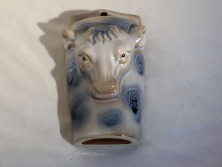 Ceramic/Pottery Bull/Steer/Cow Head Wall Pocket vase - Blue & White farmhouse 2