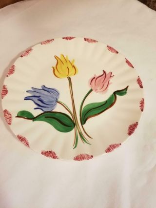 Vintage Blue Ridge Southern Potteries Handpainted 3 Tulips 9 1/2 " Plate