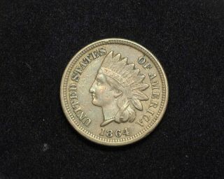 Hs&c: 1864 Indian Head Penny/cent Vf/xf Copper Nickel - Us Coin