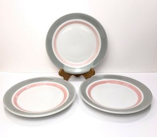 3 Vintage Shenango China Rimrol Dinner Plates Pink Gray Restaurant Ware 9.  25”