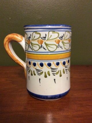 Vintage Hand Painted Ceramic Coffee Mug Tea Cup Blue Green Gold Made In Spain