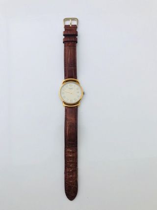 Vintage Hermes Paris 1970 ' s Quartz Pullman Watch on brown leather strap 232835 3