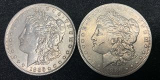 Very Fine 1886 - P,  Fine 1886 - O Morgan Silver Dollars $1 Coin Old Us Set