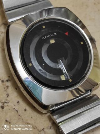 Vintage Rare Sandoz Mystery Dial Automatic Men Wrist Watch Black Dial