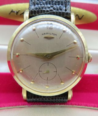 Vintage Hamilton Mens Wrist Watch 22 Jewel 770 Vintage 14k Yellow Gold