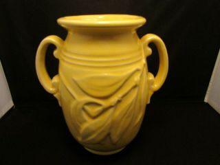 Vintage Shawnee Pottery Vase Yellow Double Handled Leaves