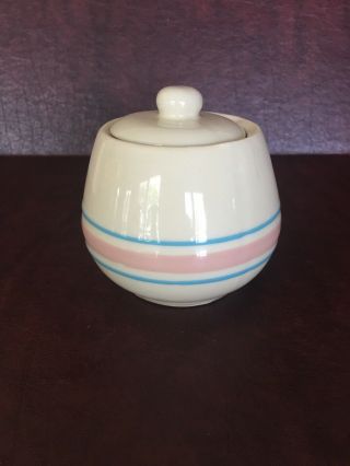 Vintage Mccoy Usa Pottery Pink & Blue Stripe Sugar Bowl