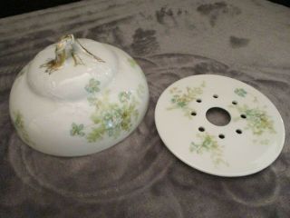 Antique Haviland Limoges Green Turquoise Floral Round Butter Dish Cover Strainer