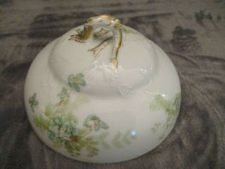 Antique Haviland Limoges Green Turquoise Floral Round Butter Dish Cover Strainer 2