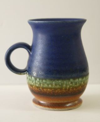 Blue Handmade Pottery Stoneware Coffee Cup Mug Artisan Eclectic Boho Signed